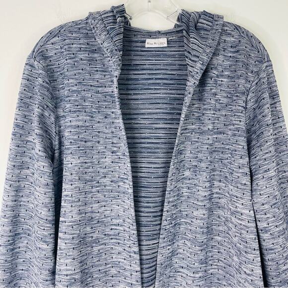 Kim Rogers blue white dot stretchy open front hoodie cardigan shacket XXL - Picture 2 of 5